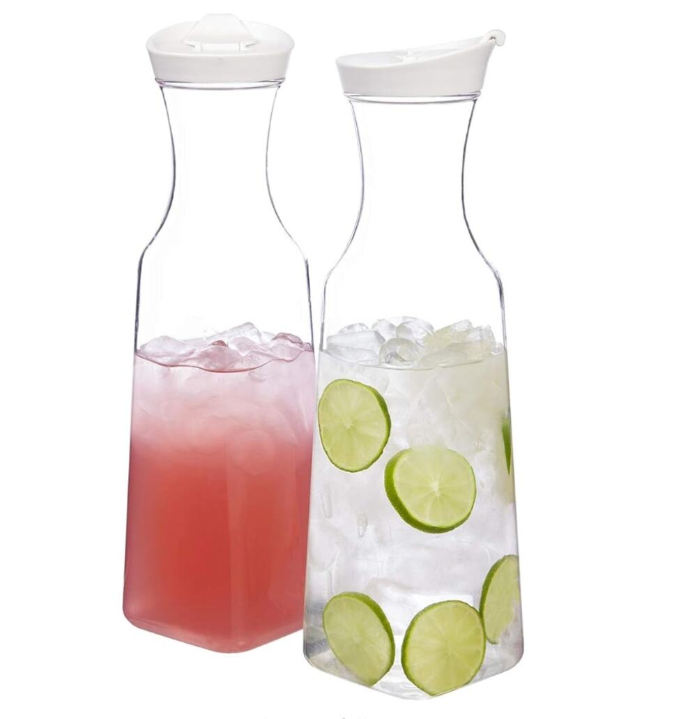 Set of 2 Clear Plastic 50-ounce Square Base Beverage Carafes- White